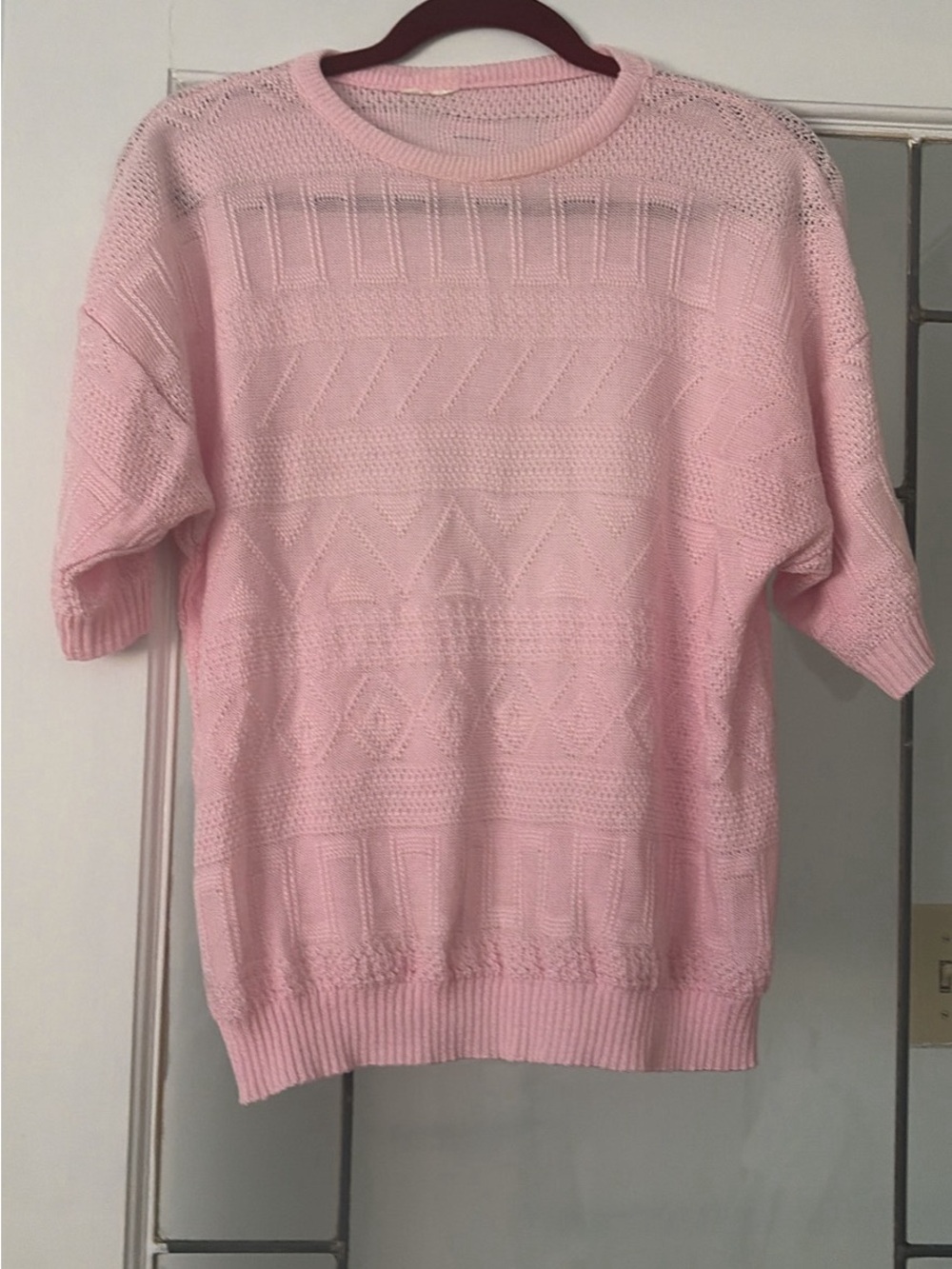 Classic Pink Knit Short-Sleeve Sweater
